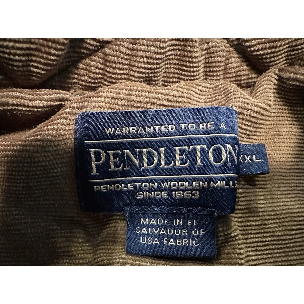 Pendleton Shirt Jacket Mens Brown Tan Plaid Lined Virgin Wool Corduroy Size 2XL